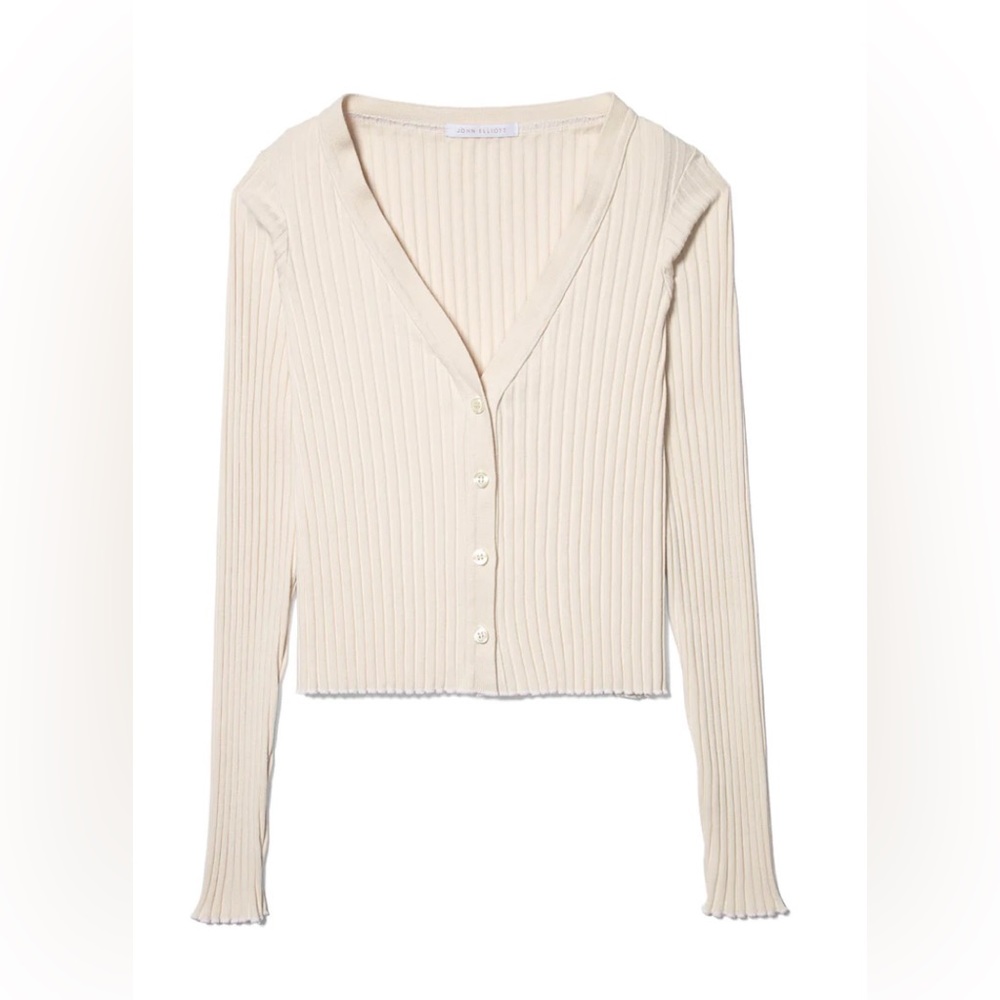John Elliott Ribbed Button-Front Cardigan in Cream